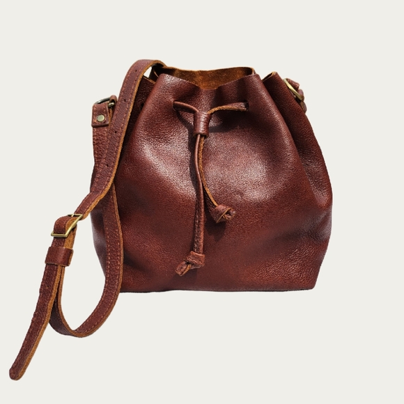 Portland Leather Brown Crossbody BUCKET Bag with Soft Silhouette, EUC - Picture 3 of 16